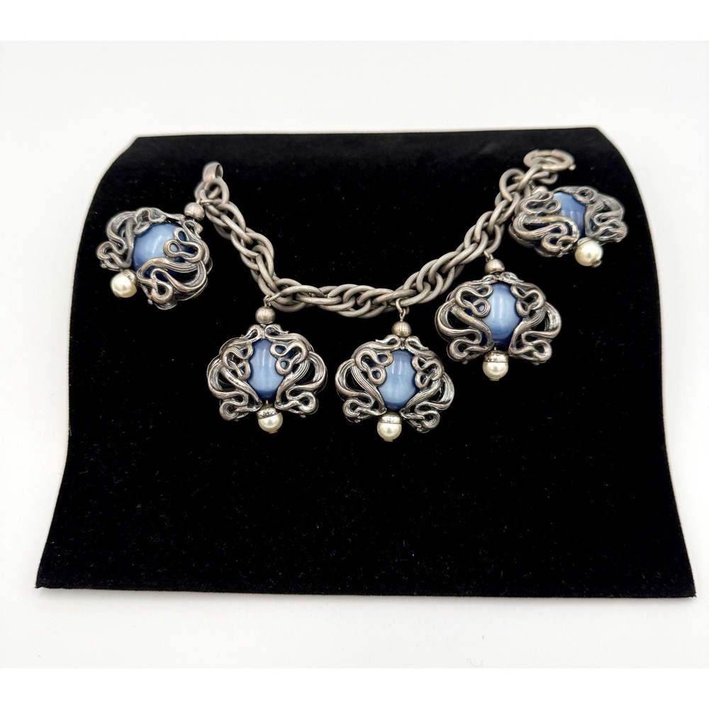 Rare 40/50's NAPIER Bold Chain Bracelet with 5 Ornate Hanging Filigree  Charms